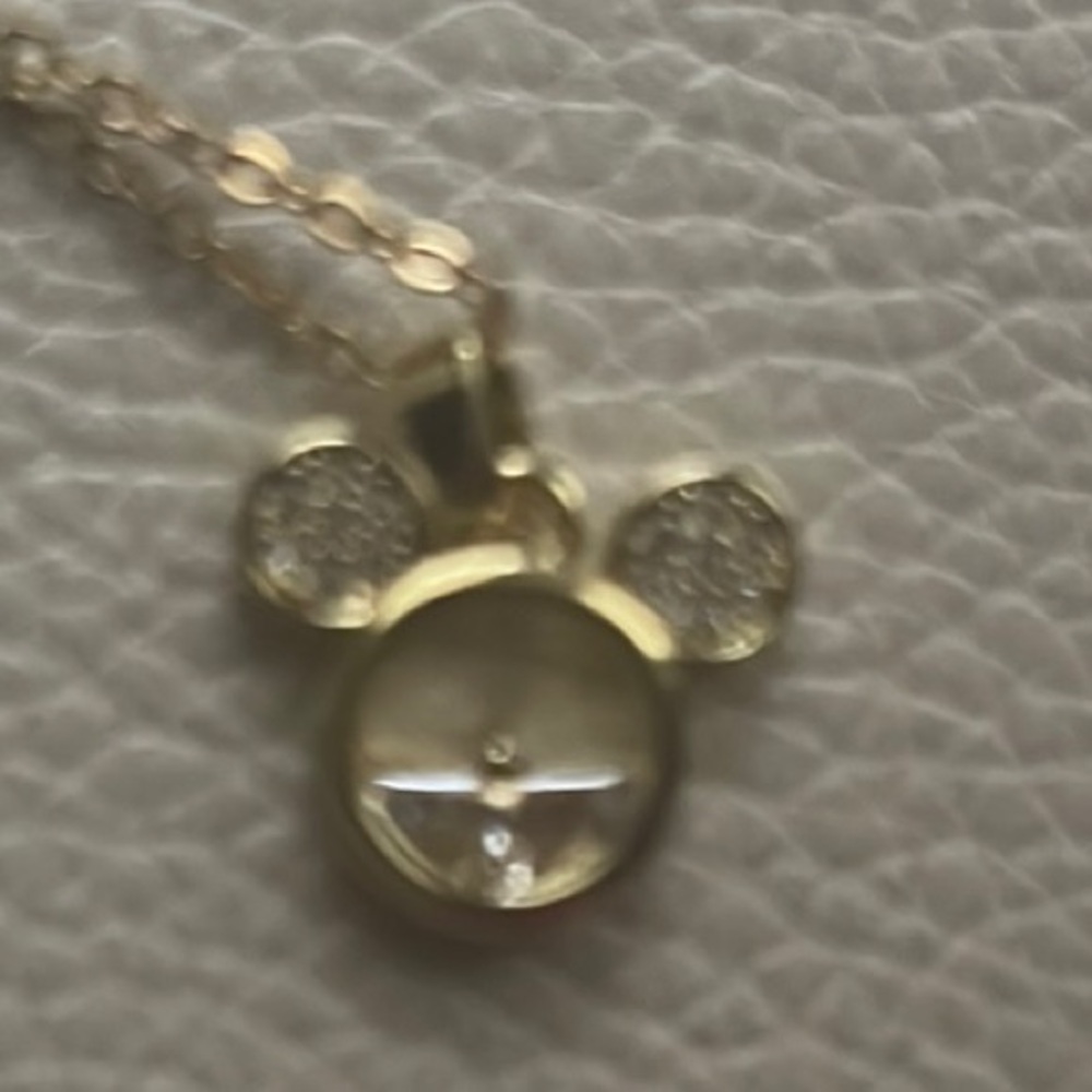 Disney Gold Mickey Mouse Pendant Necklace with crystals. Stainless steel